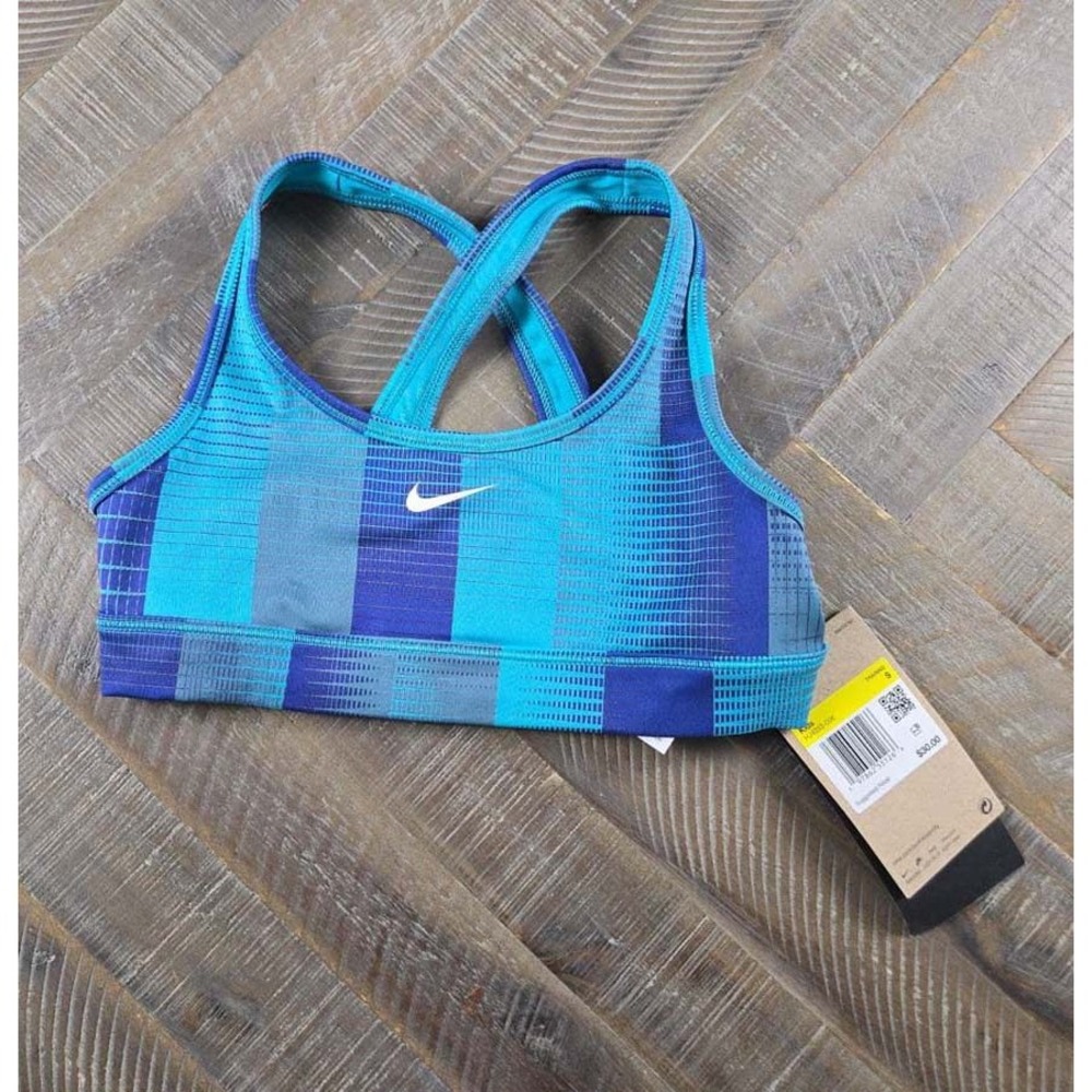 Nike Pro Girls Reversible Sports Bra Blue Teal Grid HJ4253-006 Kids Small NWT
